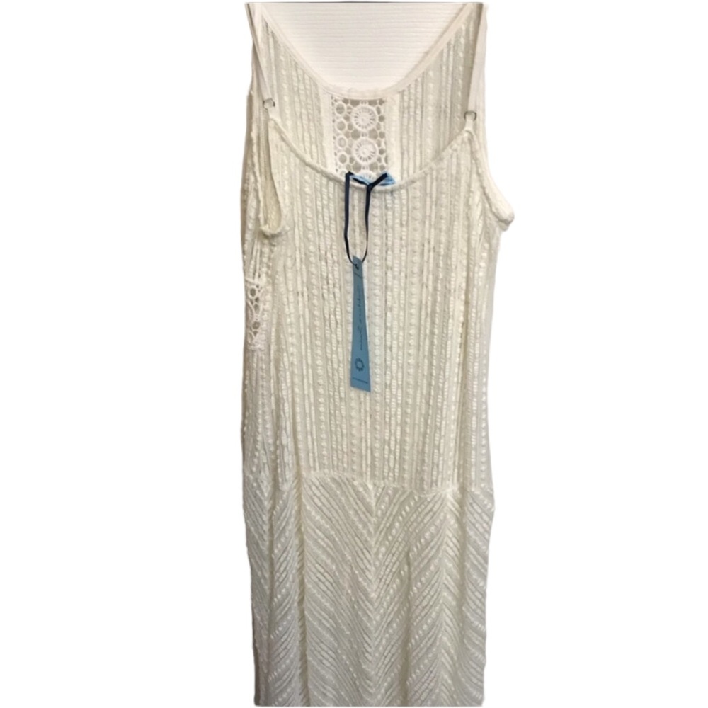 Solitare Swim size medium semi sheer Ivory lace cover up high low dress NWT